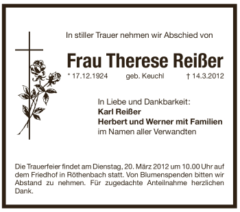 Traueranzeige von Therese Reißer von Pegnitz-Zeitung